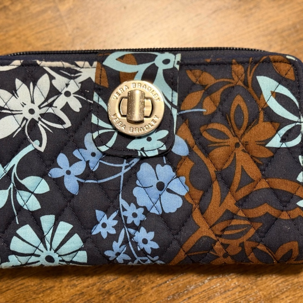 Vera Bradley Blue and Brown Floral Quilted Wallet